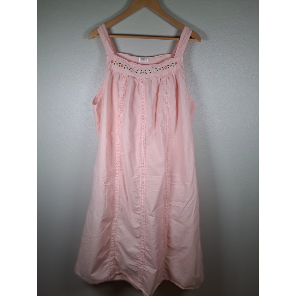 Yozly Pink Cotton Nightgown XXL Floral Lace Trim Sleep Dress Sleeveless